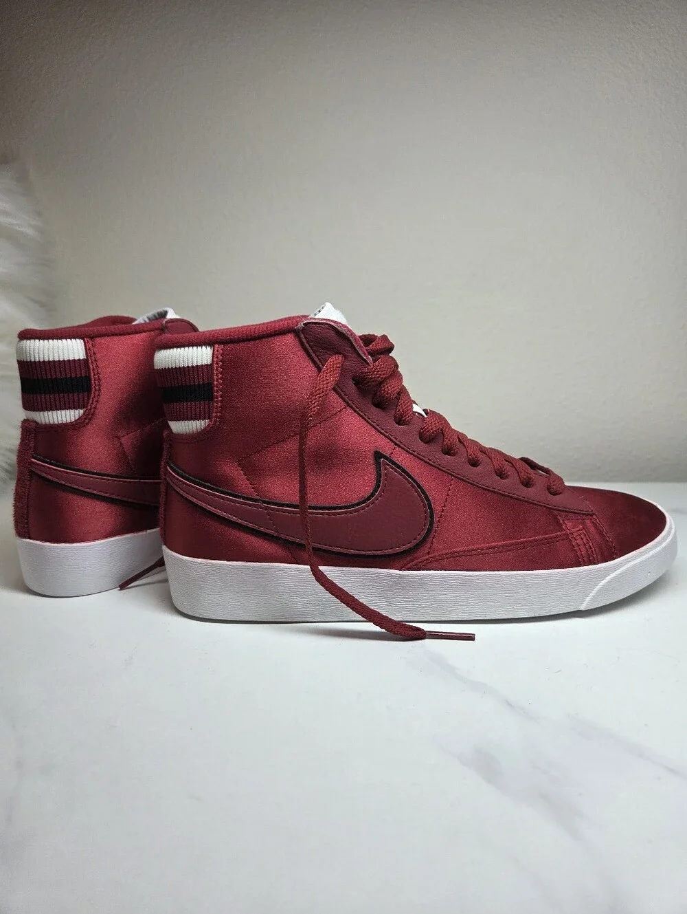 Nike Blazer Mid Premium Satin Red Crush High Top Sneakers NSW Script NWOB